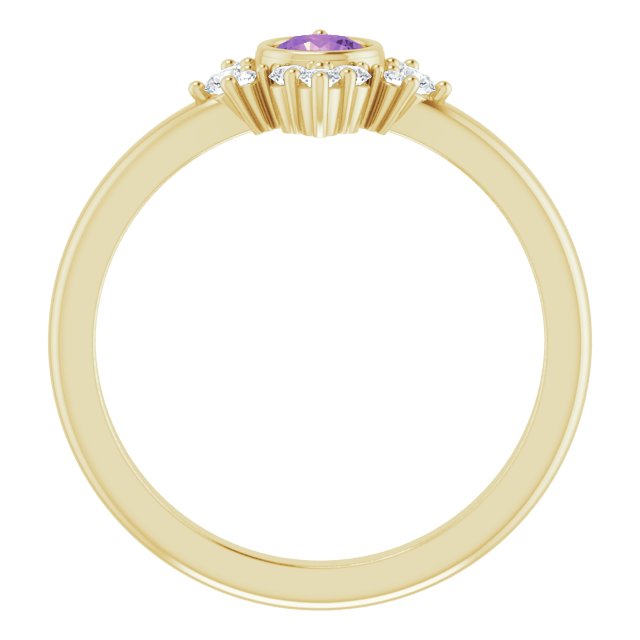 14K Gold Round Natural Amethyst Halo-Style Ring – 4mm Stones - Yellow Gold - view 2
