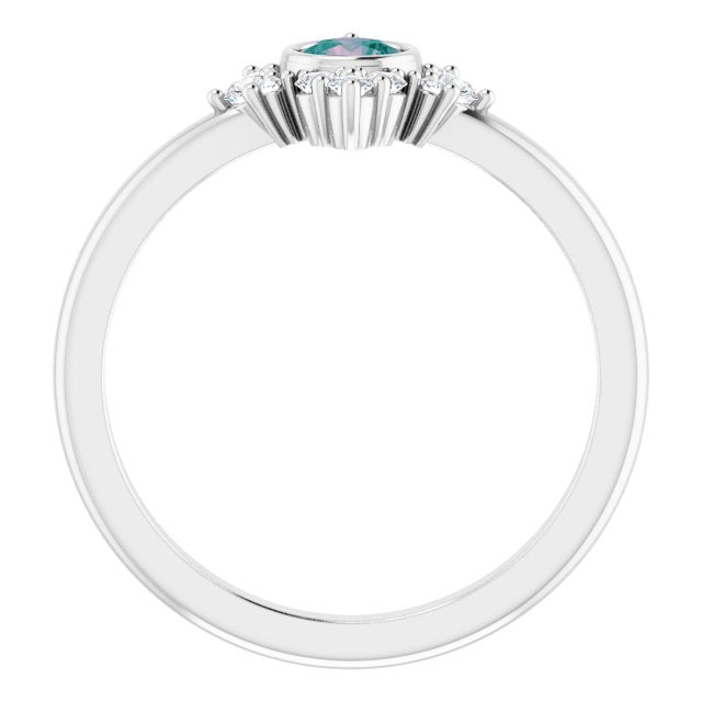 Platinum Round Lab-Grown Alexandrite Halo-Style Ring - view 2