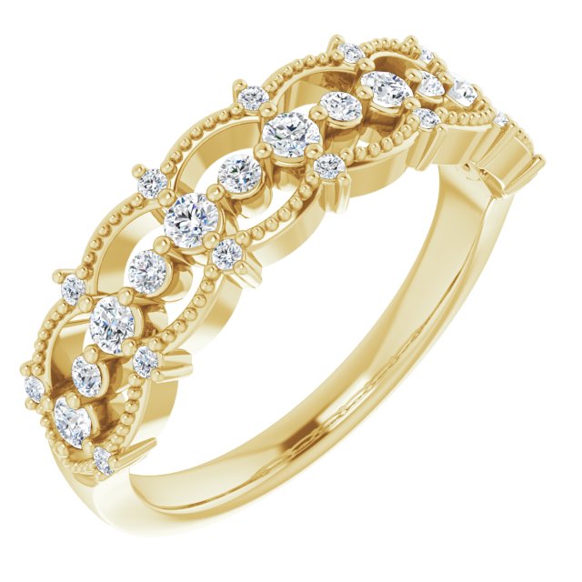 14K Gold Round Natural Diamond Accented Ring II - Yellow Gold
