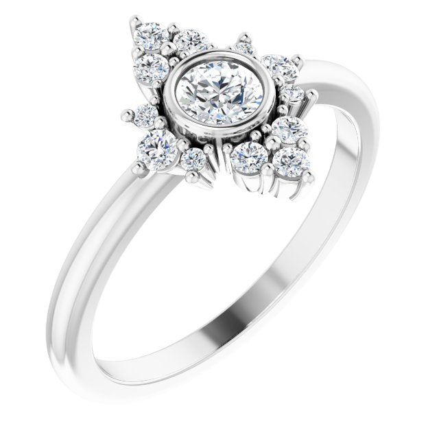 Platinum Round Natural Diamond Halo-Style Ring – 4mm Stones