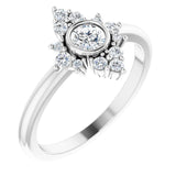14K Gold Round Natural White Sapphire Halo-Style Ring - White Gold