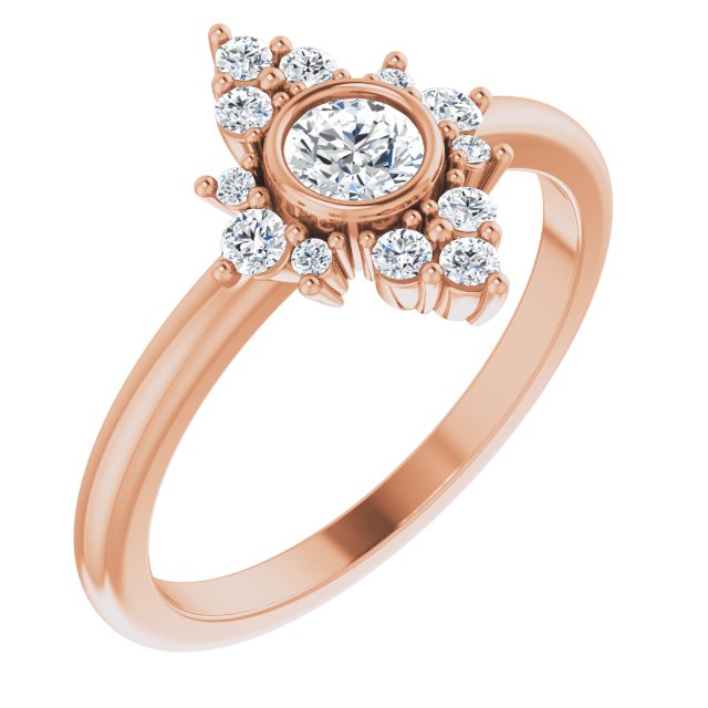 14K Gold Round Natural White Sapphire Halo-Style Ring - Rose Gold