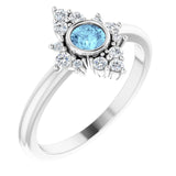 Platinum Round Natural Aquamarine Halo-Style Ring