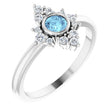 14K Gold Round Natural Aquamarine Halo-Style Ring - White Gold