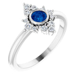 Platinum Round Lab-Grown Blue Sapphire Halo-Style Ring