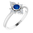 14K Gold Round Natural Blue Sapphire Halo-Style Ring - White Gold