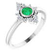 Platinum Round Natural Emerald Halo-Style Ring
