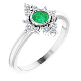 Platinum Round Natural Emerald Halo-Style Ring