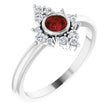 14K Gold Round Natural Mozambique Garnet Halo-Style Ring - White Gold