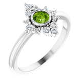 Platinum Round Natural Peridot Halo-Style Ring
