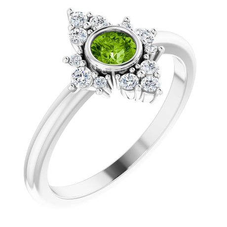Platinum Round Natural Peridot Halo-Style Ring