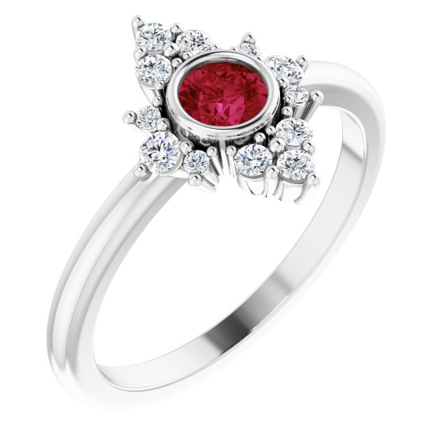 14K Gold Round Lab-Grown Ruby Halo-Style Ring - White Gold