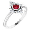 14K Gold Round Natural Ruby Halo-Style Ring - White Gold