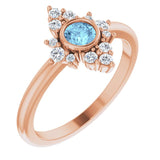 14K Gold Round Natural Aquamarine Halo-Style Ring - Rose Gold