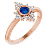 14K Gold Round Natural Blue Sapphire Halo-Style Ring - Rose Gold