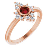 14K Gold Round Natural Mozambique Garnet Halo-Style Ring - Rose Gold