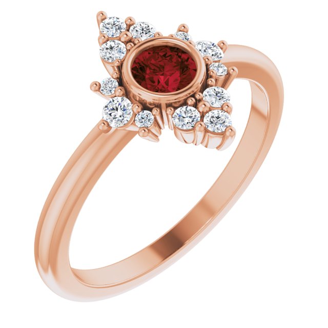 14K Gold Round Natural Mozambique Garnet Halo-Style Ring - Rose Gold