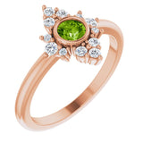 14K Gold Round Natural Peridot Halo-Style Ring - Rose Gold