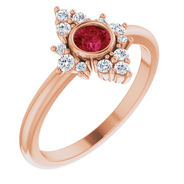 14K Gold Round Lab-Grown Ruby Halo-Style Ring - Rose Gold