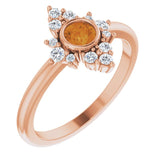 14K Gold Round Natural Citrine Halo-Style Ring - Rose Gold