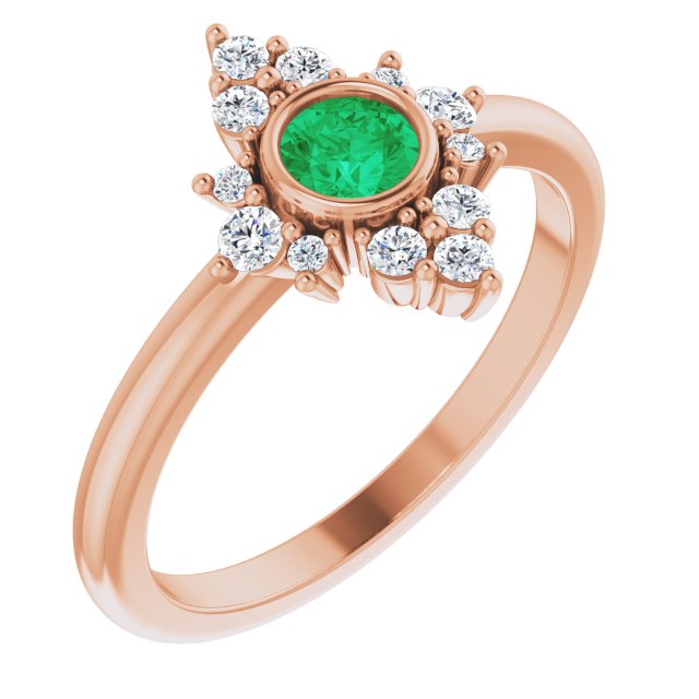 14K Gold Round Lab-Grown Emerald Halo-Style Ring - Rose Gold