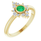 14K Gold Round Lab-Grown Emerald Halo-Style Ring - Yellow Gold