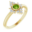 14K Gold Round Natural Peridot Halo-Style Ring - Yellow Gold
