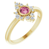 14K Gold Round Natural Pink Tourmaline Halo-Style Ring - Yellow Gold