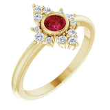 14K Gold Round Lab-Grown Ruby Halo-Style Ring - Yellow Gold