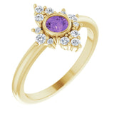 14K Gold Round Natural Amethyst Halo-Style Ring – 4mm Stones - Yellow Gold
