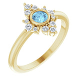 14K Gold Round Natural Aquamarine Halo-Style Ring - Yellow Gold