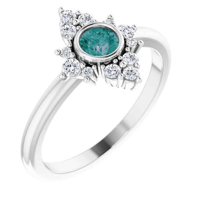 14K Gold Round Lab-Grown Alexandrite Halo-Style Ring - White Gold