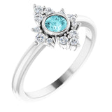 14K Gold Round Natural Blue Zircon Halo-Style Ring - White Gold