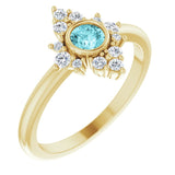 14K Gold Round Natural Blue Zircon Halo-Style Ring - Yellow Gold