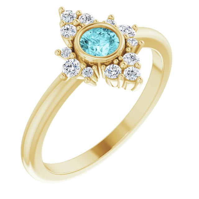 14K Gold Round Natural Blue Zircon Halo-Style Ring - Yellow Gold