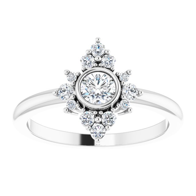 14K Gold Round Natural White Sapphire Halo-Style Ring - White Gold - view 3