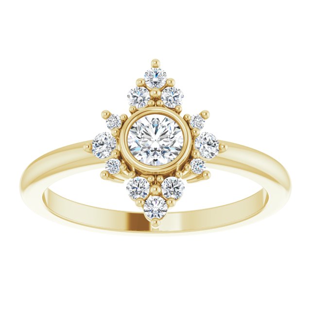 14K Gold Round Natural White Sapphire Halo-Style Ring - Yellow Gold - view 3