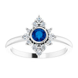 14K Gold Round Lab-Grown Blue Sapphire Halo-Style Ring - White Gold - view 3