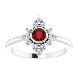 Platinum Round Natural Mozambique Garnet Halo-Style Ring - view 3