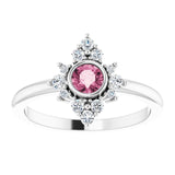 Platinum Round Natural Pink Tourmaline Halo-Style Ring - view 3