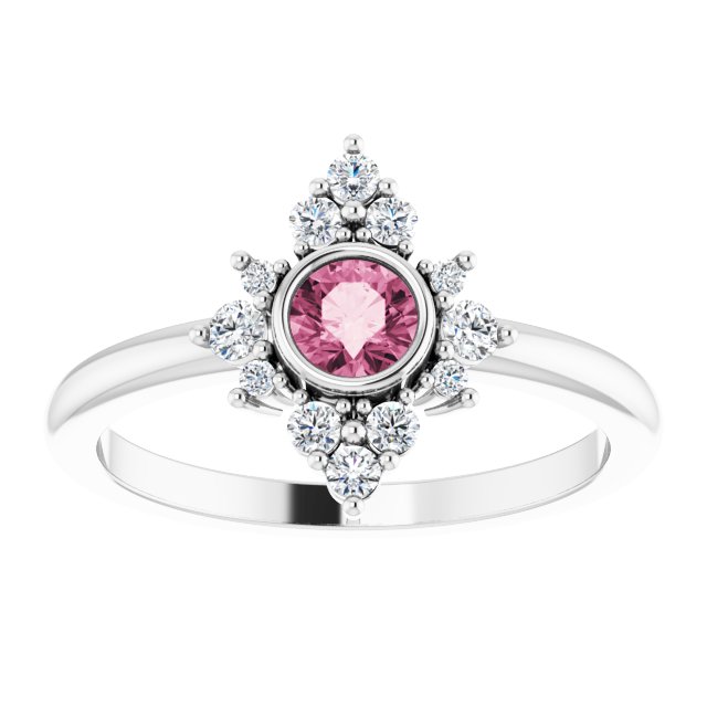 Platinum Round Natural Pink Tourmaline Halo-Style Ring - view 3