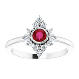 Platinum Round Lab-Grown Ruby Halo-Style Ring - view 3