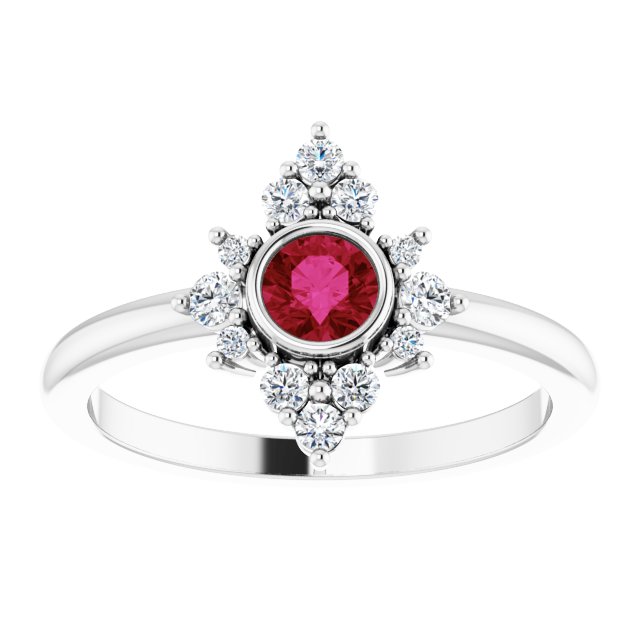 14K Gold Round Lab-Grown Ruby Halo-Style Ring - White Gold - view 3