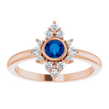 14K Gold Round Lab-Grown Blue Sapphire Halo-Style Ring - Rose Gold - view 3