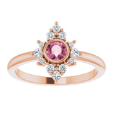 14K Gold Round Natural Pink Tourmaline Halo-Style Ring - Rose Gold - view 3