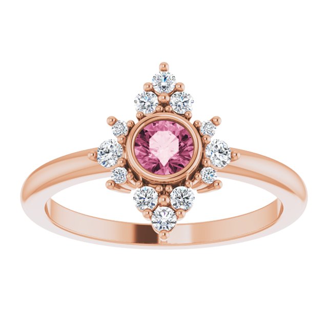 14K Gold Round Natural Pink Tourmaline Halo-Style Ring - Rose Gold - view 3