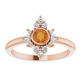 14K Gold Round Natural Citrine Halo-Style Ring - Rose Gold - view 3