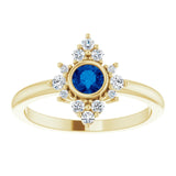 14K Gold Round Natural Blue Sapphire Halo-Style Ring - Yellow Gold - view 3