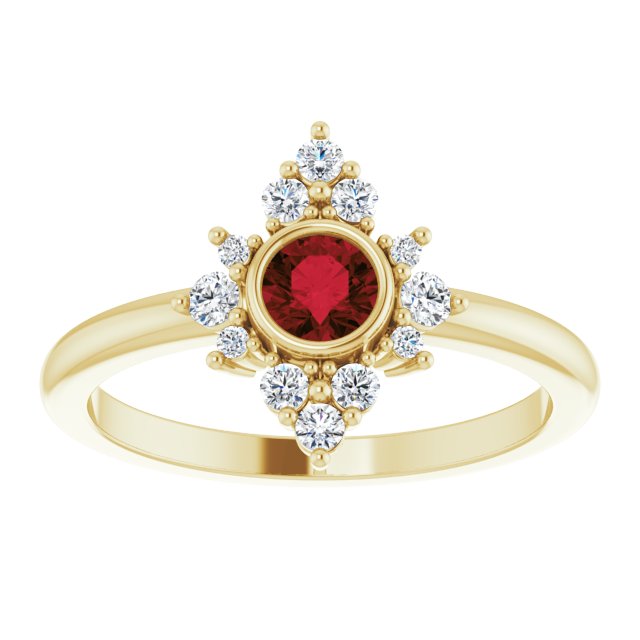 14K Gold Round Natural Mozambique Garnet Halo-Style Ring - Yellow Gold - view 3