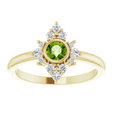 14K Gold Round Natural Peridot Halo-Style Ring - Yellow Gold - view 3